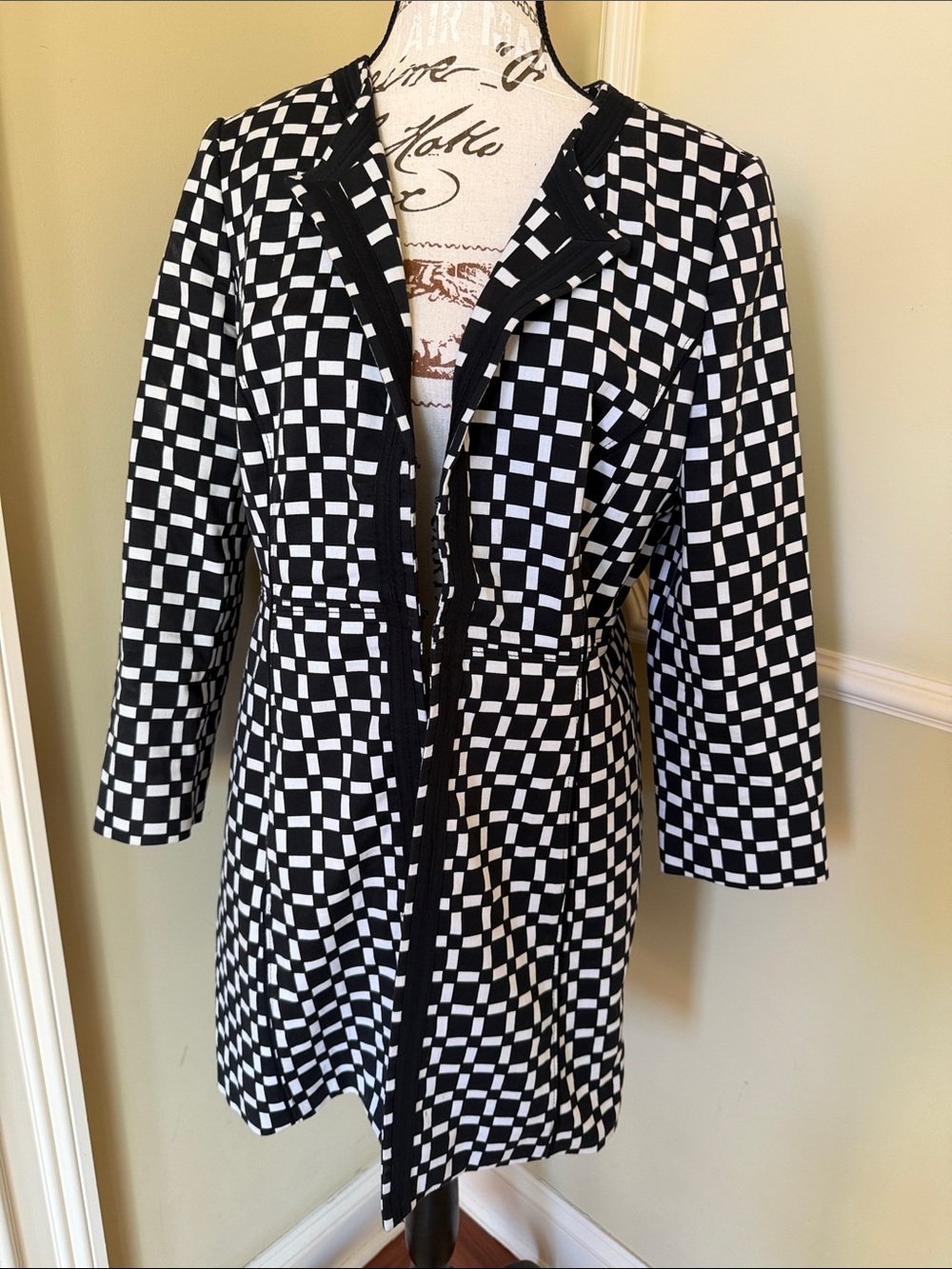 White House Black Market Black and White Checkered Pea Coat